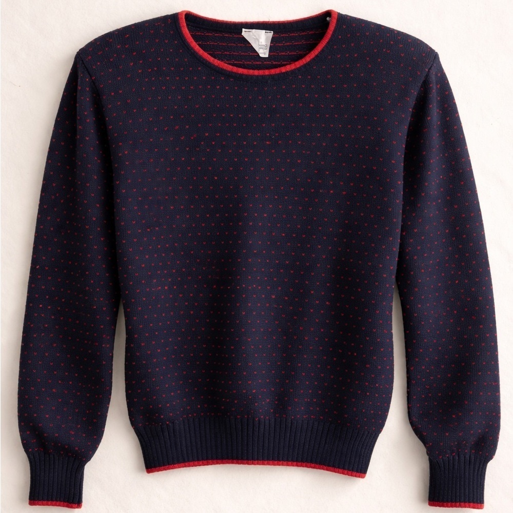 ✨ Vintage Felicia Navy Heart Knit Sweater w shoulder pads | Made in Canada